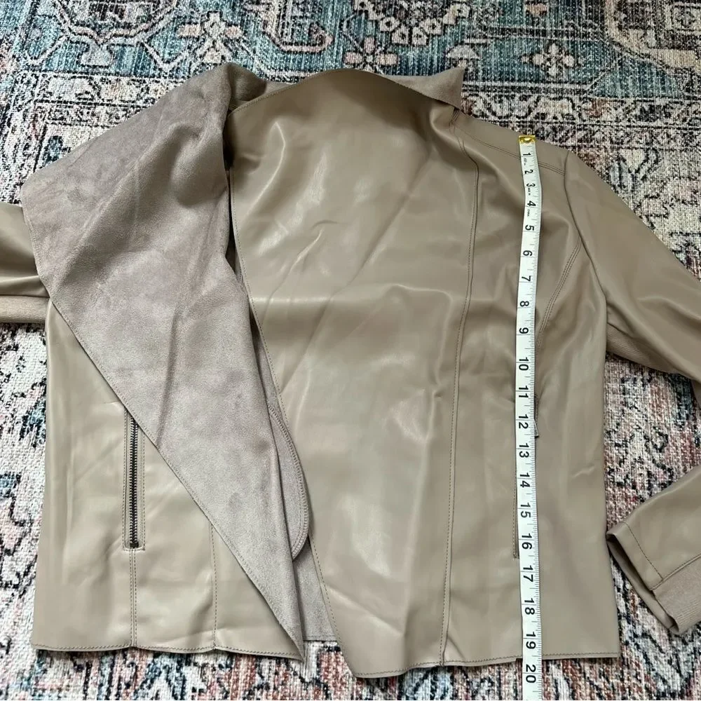 Escalier Faux Leather Jacket Slim Open Jacket NWT Khaki Tan  Blazer Size Small